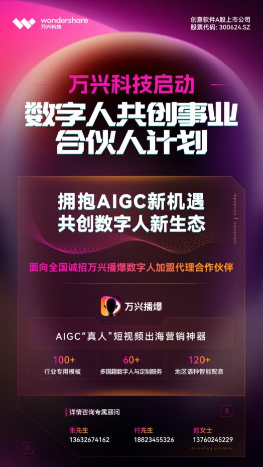 万兴科技启动“数字人共创事业合伙人”计划 招募数字人加盟代理合作伙伴(图5)